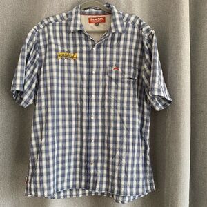 Simms Men's Blue Plaid Sweetwater Brewing Short Sleeve Button Down Shirt XL